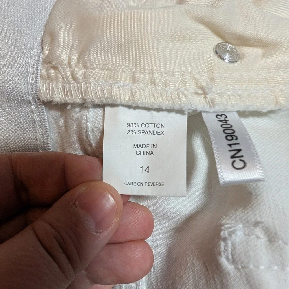 New York & Co White Distressed High Rise‎ Skinny Capri Jeans Raw Hem Women's 14